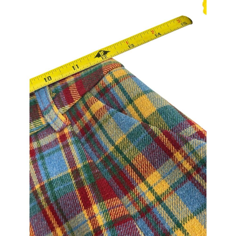 Serious Zizifei Womens Blue Yellow Red Tartan Wool Plaid A-Line Skirt Pockets - Picture 4 of 8